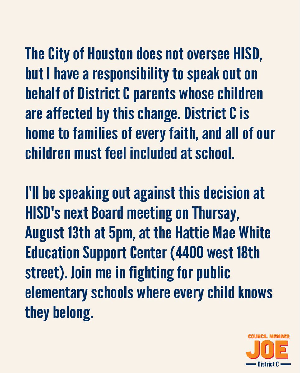 CouncilMemJoe's tweet photo. Statement on HISD’s Bluebonnet Curriculum by Council Member Joe Panzarella https://t.co/nUPMkoT2Jc