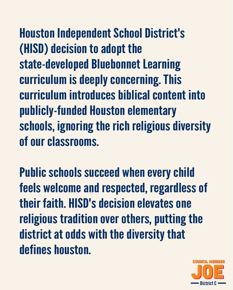CouncilMemJoe's tweet photo. Statement on HISD’s Bluebonnet Curriculum by Council Member Joe Panzarella https://t.co/nUPMkoT2Jc