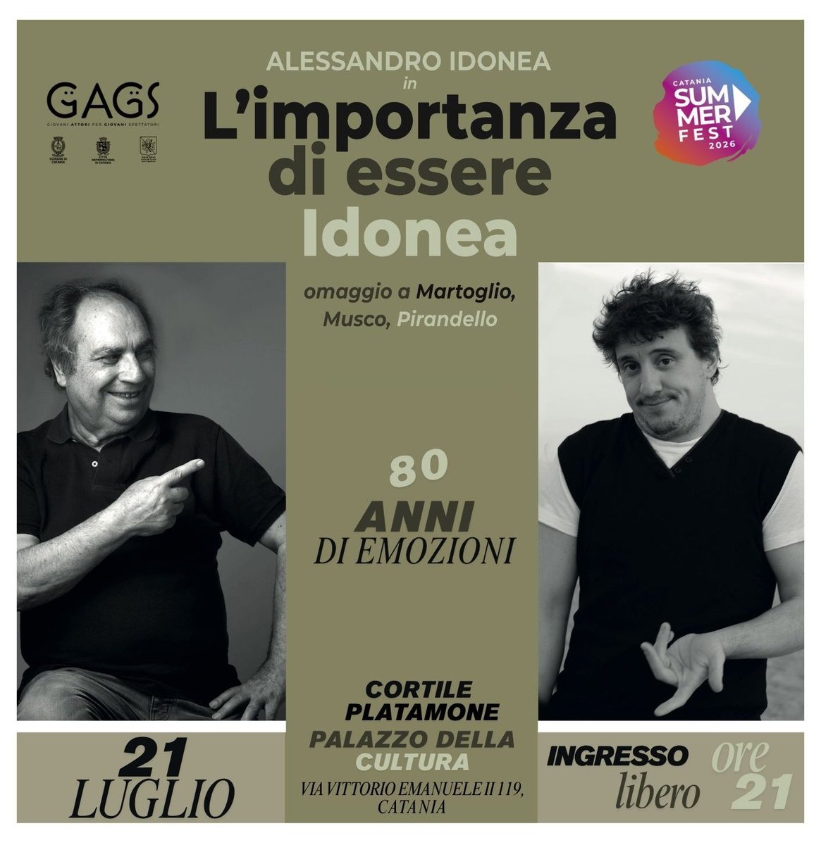 aleidonea's tweet photo. vi invito con affetto a una serata speciale dedicata al suo teatro e alla sua memoria:
🎭 “L’importanza di essere Idonea”
📅 21 luglio 2026 – ore 21:00
Palazzo della Cultura – Catania (via Vittorio Emanuele II, 119)
🎟️ Ingresso libero 

Sarà un’occasione preziosa per ritrovarci https://t.co/fJKrlyQ84e
