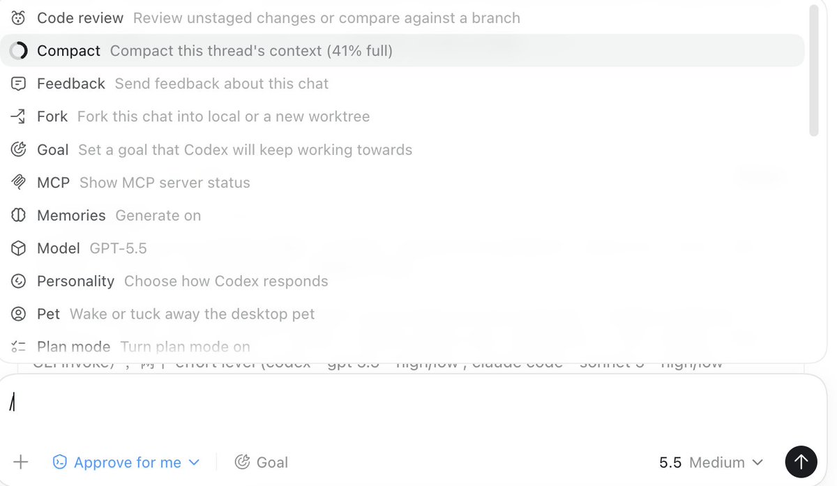 richardt830's tweet photo. do you proactively compact context or let codex automatically do it for you? wondering if there's any difference in terms of quality/cost? https://t.co/w6pweDWAo9