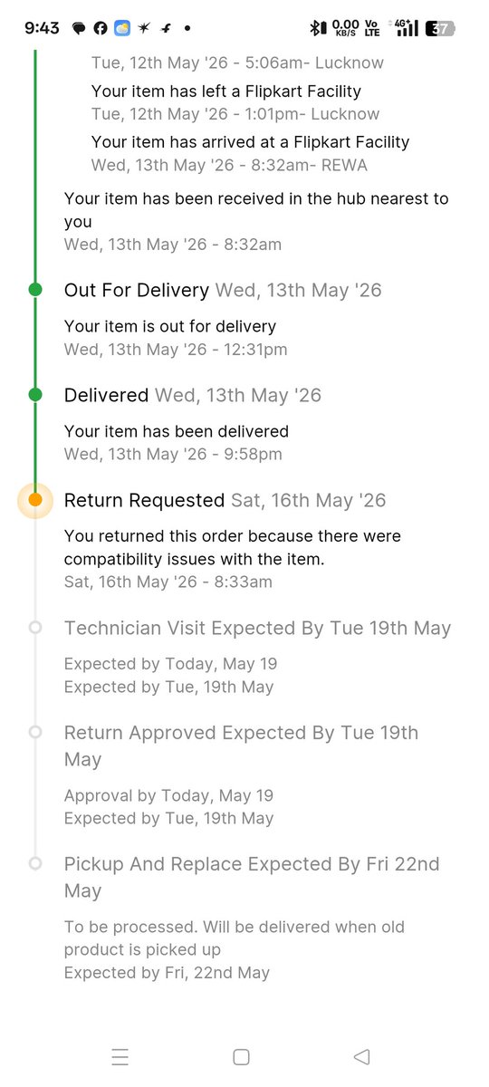 jaydwivedire's tweet photo. My first complaint was registered on 15 May, and my issue is still unresolved. For the last 15 days, Flipkart has only been asking me to wait another 24–48 hours without providing any solution.
In my experience, Flipkart's customer service has been extremely disappointing. https://t.co/DyRiiDqoWI