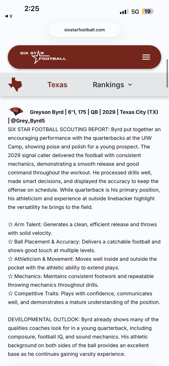 Grey_Byrd5's tweet photo. Shoutout to @sixstarfootball for the love at the @UIWFootball camp! Looking forward to continuing to work this summer and translate it in the fall! @Coach_Killough @CoachJBane  @priority11fb @TCNextUp @ShoneEvans @joeagleason https://t.co/tHnvunW1eg