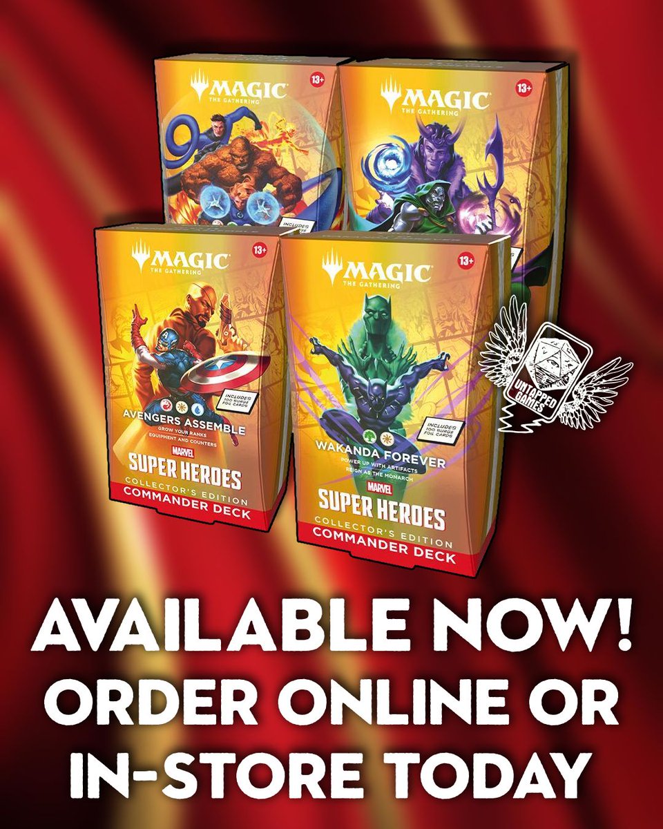 UntappedGames's tweet photo. Super Heroes Collector Commander Decks are NOW AVAILABLE FOR PURCHASE!
You can order yours now online using the link below or visit us in-store!

ORDER NOW: https://t.co/wDo5MdsyOd 

#MARVEL #MTG #TCG #RI #PVD https://t.co/7ZzLk5z0v9