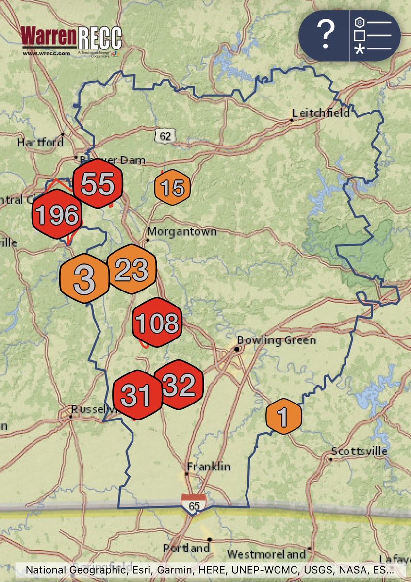 WarrenRECC's tweet photo. We have scattered outages on the western side of the service territory due to the storm that just went through, including an outage affecting 195 members in Ohio County. Crews are working as quickly as possible to restore power. https://t.co/eyfJhMSdHa
