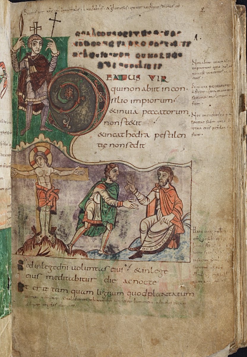 red_loeb's tweet photo. I wish you all good night with this wonderful 'B'(eatus) at the beginning of Psalm 1

Württembergische Landesbibliothek, WLB Cod.bibl.fol.23 Stuttgart Psalter; 801 CE-850 CE; St. Germain-des-Prés, Paris, France; f.2r https://t.co/wLFFw3GcMj