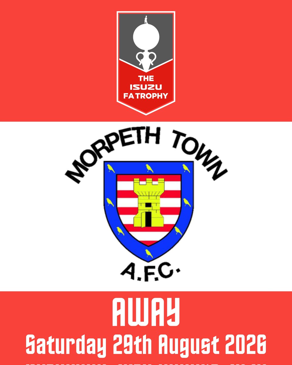 WittonAlbion's tweet photo. FA TROPHY DRAW 🏆
We face familiar opposition in this year's FA Trophy first qualifying round as we make the long trip to Morpeth Town on the August bank holiday weekend.
#WeAreAlbion #FATrophy https://t.co/CfEjBut1Qo