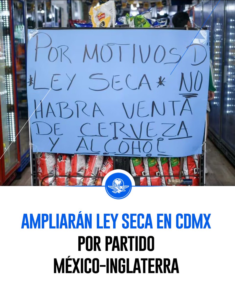 El_Universal_Mx's tweet photo. 🇲🇽 Ante el partido México-Inglaterra del próximo 5 de julio, la administración capitalina ampliará el horario de la Ley Seca que se aplicará ese día. La medida aplicará desde las 00:00 del domingo hasta las 7:00 de la mañana del día siguiente

Conoce las colonias que se suman a la restricción 👇

https://t.co/HjaGHRY7QT