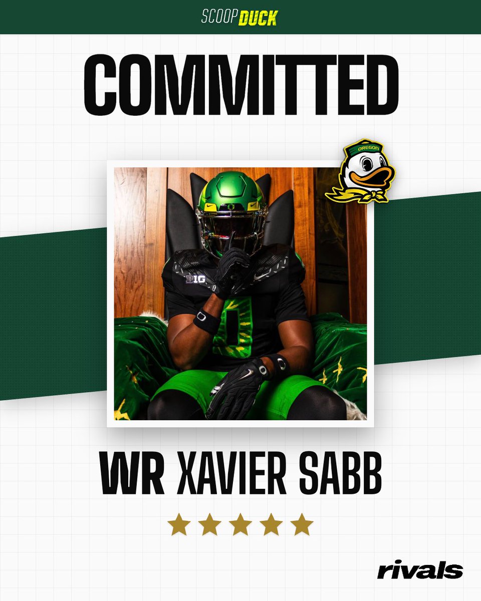 mtorressports's tweet photo. QUAAACK: 5-star Glassboro (NJ) wide receiver @XavierSabb has committed to Oregon. 

The nation's No. 5 wide receiver picked the Ducks over LSU, Tennessee and UCLA. 
 
Story: https://t.co/iNUDM65tDj (FREE) https://t.co/5maI1QBJm3