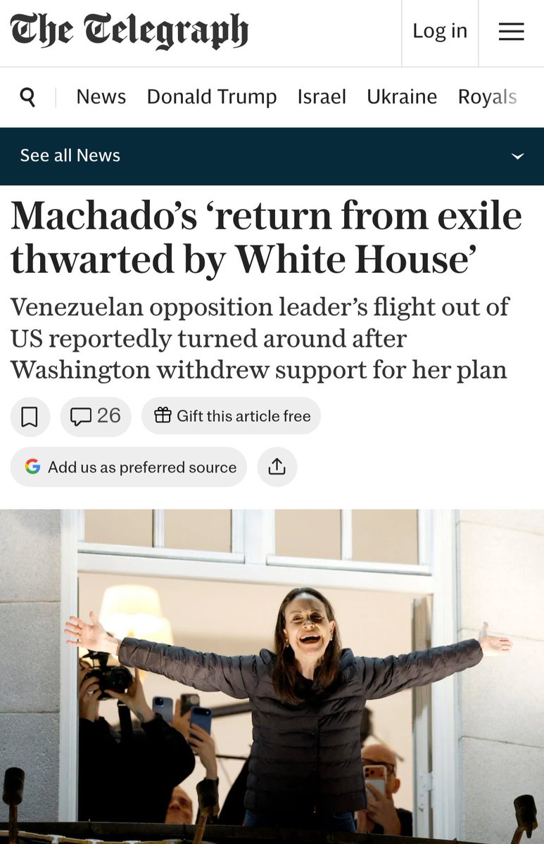 extremearturo's tweet photo. Now this is the wildest thing I've seen in a minute. Maria Corina Machado is not only widely hated in Venezuela but also by the Trump White House. I bet she wishes she had kept that Nobel Peace Prize that she didn't deserve.

I warn Latinos about siding with white supremacists all the time. She chose to align herself with many fascists in Latin America, Europe, and the U.S. 

This is what that gets you.

https://t.co/dbpcssVpxM