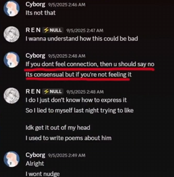 TheMeowscarade's tweet photo. hitler dead, less than 24 hours after the sexual encounter, ren is describing it to cyborg/magenta

img #1 referenced to cyborg

2 more images attached in thread https://t.co/CDeYZ9r6e4