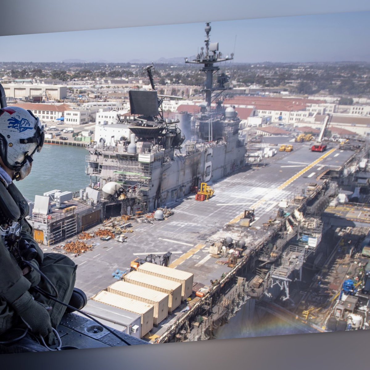 Boneyardsafari's tweet photo. Another look at USS Bonhomme Richard LHD-6 in July 2020, after the fire was put out. #ussbonhommerichard #lhd6 #boneyardsafari #navalsafari #aviationsafari https://t.co/Xl3G6vVKmQ