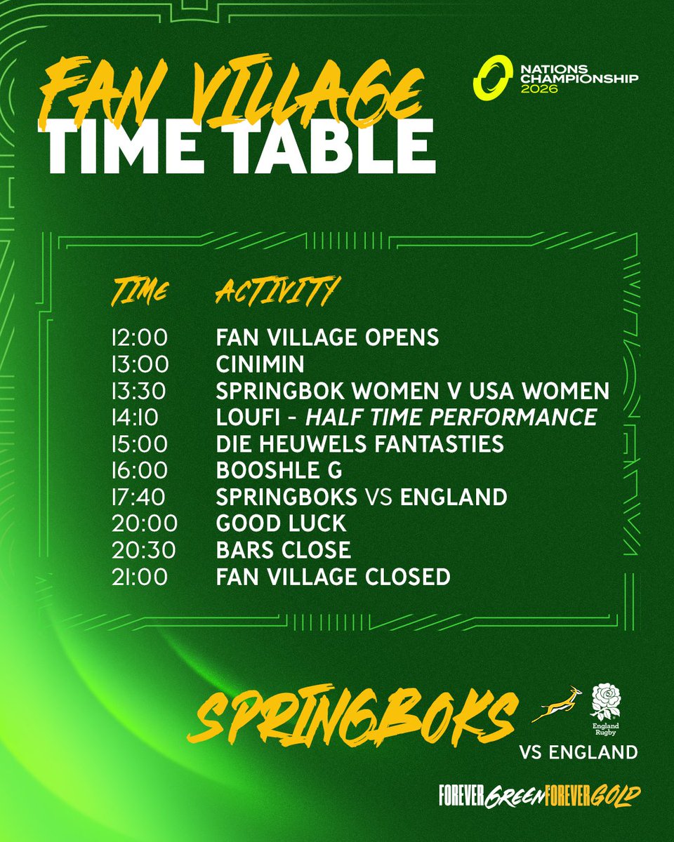 Springboks's tweet photo. Come early and enjoy the day at the rugby 🎶
#Springboks #ForeverGreenForeverGold https://t.co/cjL8mJzJJN