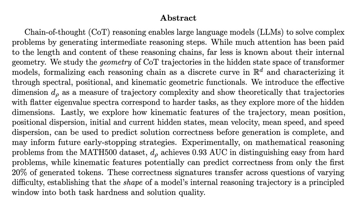 fly51fly's tweet photo. [LG] Geometric Signatures of Reasoning: A Spectral Perspective on Task Hardness
A Masoomi, M Bazzaz, A Javanmard, V Mirrokni [Northeastern University &amp; University of Southern California &amp; Google Research] (2026)
https://t.co/CEgx00xjjH https://t.co/CMqCbq1JZt