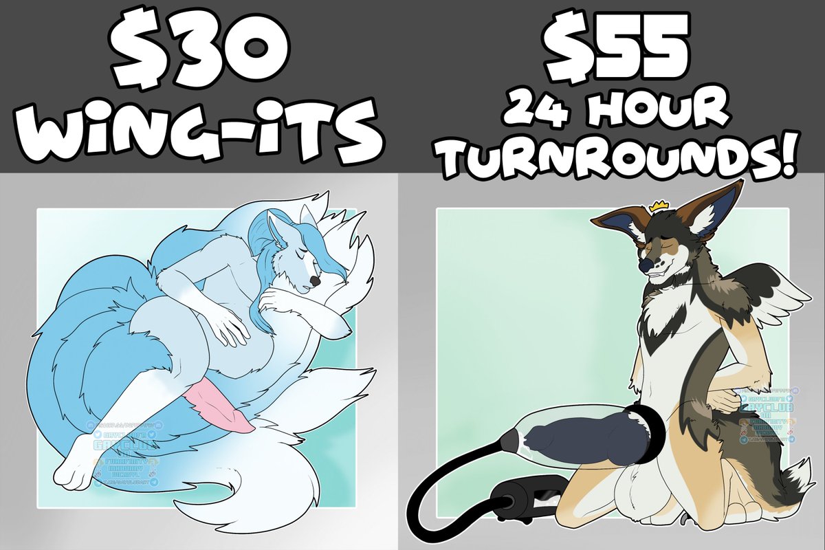 GayClubFA's tweet photo. 30 bux wing-its are no-WIP. You gimme a character and a kink or theme, and I come back with finished art.

55 bux and it'll be guaranteed done within 24hrs of being paid.

If you really want shading, I can do it for an additional $15

Shoot me a DM if you're interested! https://t.co/wJQolr6scr