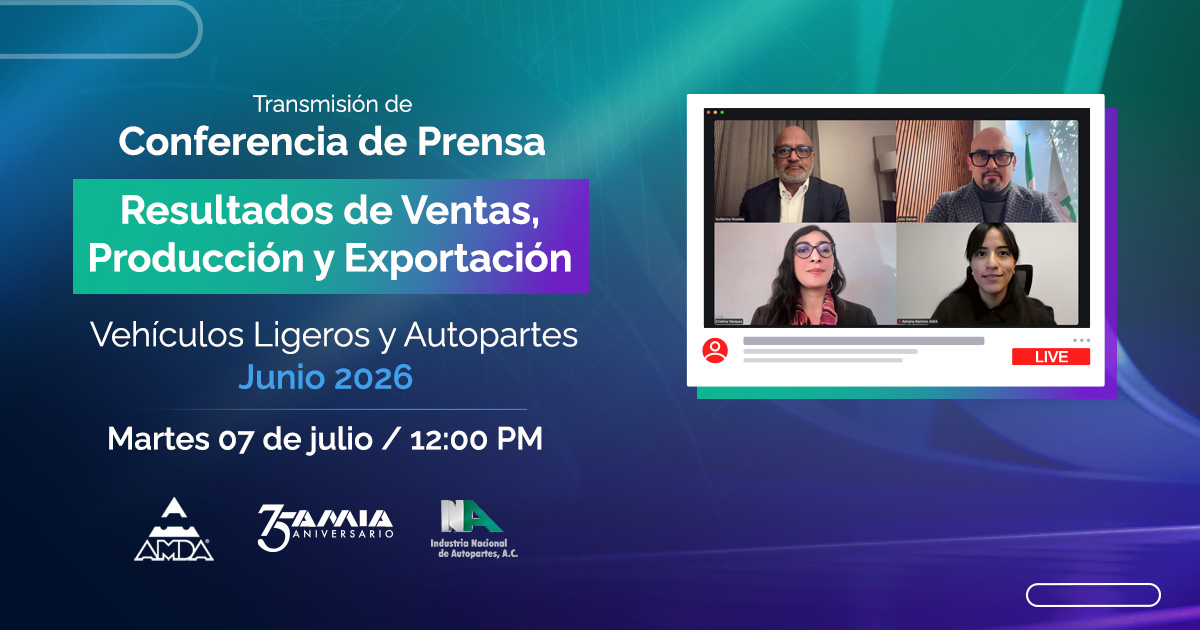 AmiaMexico's tweet photo. Asiste el martes 7 de julio a la conferencia de prensa de AMIA, @inaoficialmx y @AMDAMX y conoce los resultados de producci��n, exportación, ventas y autopartes correspondientes a junio.  

▶️ Síguela aquí:  https://t.co/QcntQmjlYm
 
#UnaIndustriaEnMovimiento #MotorDeMéxico https://t.co/alt469u6BL