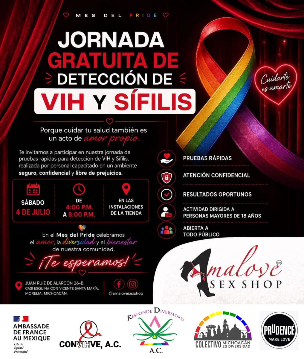 respondediver's tweet photo. 🌈 Les invitamos a esta jornada gratuita para la promoción de la #salud sexual en el marco del Mes del #Orgullo 🏳️‍🌈 en la sex shop Amalove💜.

📅 Mañana 4 de julio, a partir de las 🕓 4:00 de la tarde, en su tienda ubicada cerca del mercado independencia. ¡Ahí les vemos! https://t.co/GnTgMWFvkx