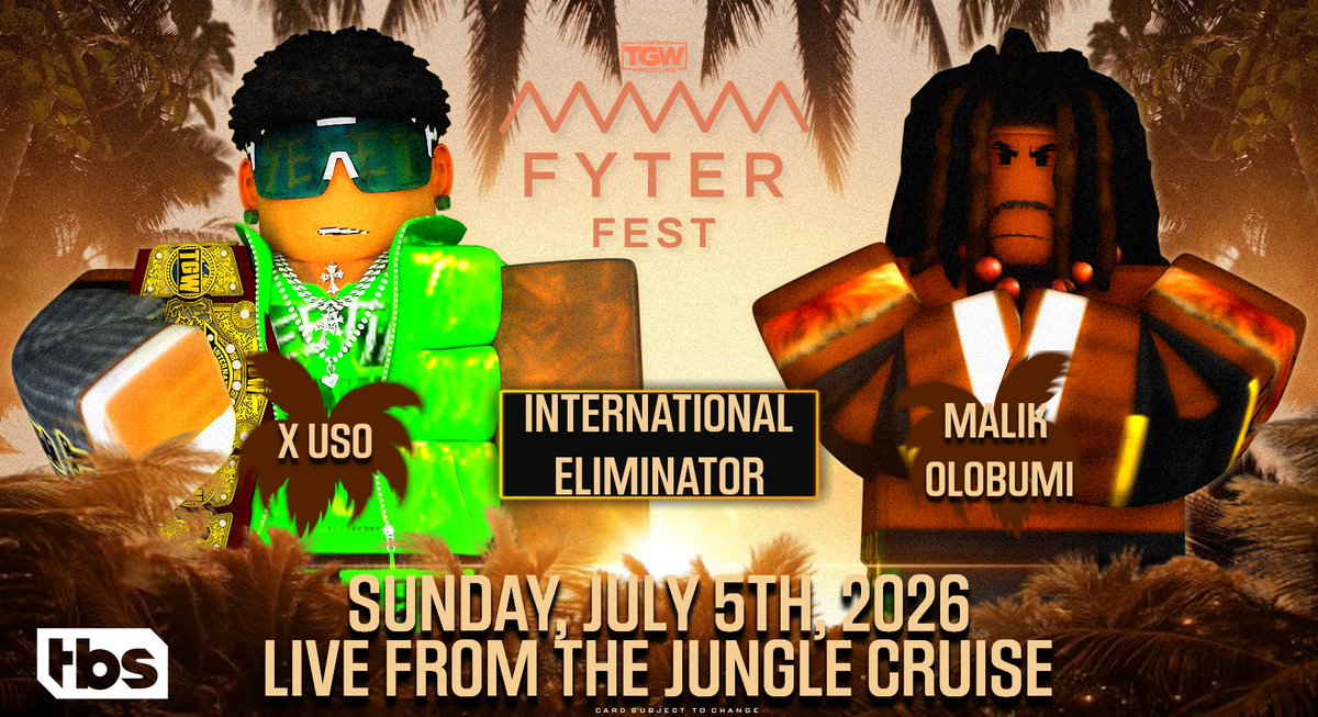 TGWRBLX's tweet photo. #TGWFyterFest - DAY 1 this Sunday ⛴️
#XUso is being put to the test immediately as he faces off against the 'RULER' making his debut #MalikOlobumi 🙌 in an International Eliminator match!
Can #XUso defeat the prospect to protect his reign? 🤔 https://t.co/AMkSIqmqqx