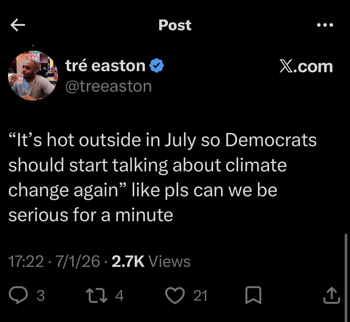 DoctorVive's tweet photo. huh historic heatwaves are dismissed here as “it’s hot in July.”

no wonder he’s telling Democrats to climate hush — on a basic level he doesn’t seem recognize the phenomenon https://t.co/ca39vnzJp2