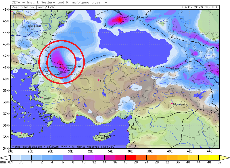 akucukay's tweet photo. #İSTANBUL : Sabahleyin 1500-2000 J/kg seviyelerindeki yüksek Cape ve -4 K civarındaki Lifted Index değerleri atmosferin dikey kararsızlığının ve konvektif aktivitenin olduğunu gösteriyor.Sabah için saat falan kurmanıza gerek yok gök gürlemeleri ve yağış ile uyanacaksınız zaten. https://t.co/7S3seWxbAu