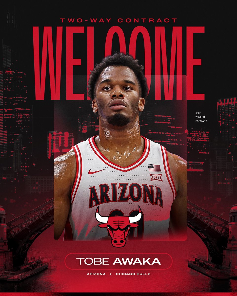 chicagobulls's tweet photo. OFFICIAL: We have signed Tobe Awaka to a Two-Way contract. 

Welcome to Chicago, Tobe! https://t.co/wOGmE1ui4N