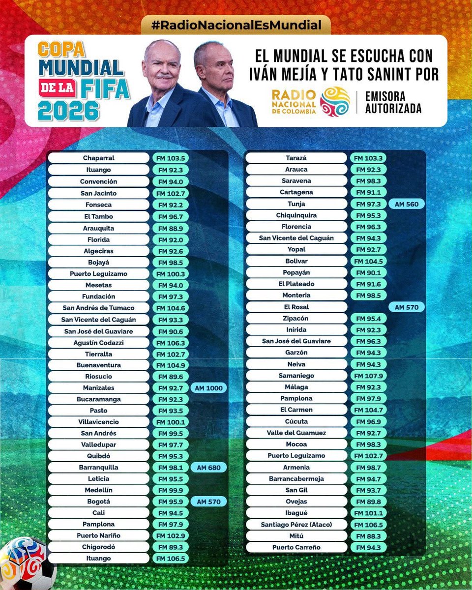 SenalColombia's tweet photo. ¡HOY juega la tricolor! 🇨🇴

Conéctate desde las 7:00 p.m. para disfrutar el encuentro de la Selección Colombia🇨🇴 frente a
 Ghana🇬🇭

Vive este emocionante partido de la Copa Mundial de la FIFA 2026 a través de las 74 frecuencias de @RadNalCo 📻

O en vivo aquí 👉🏻https://t.co/xWgv97ww21
