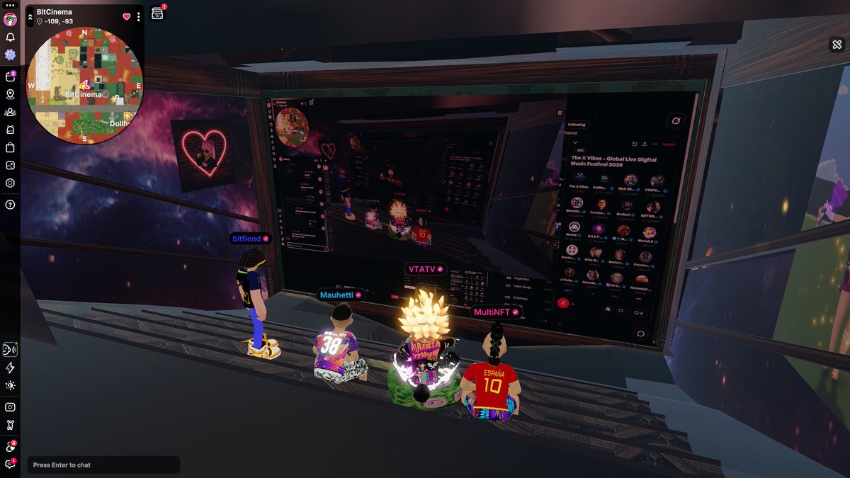 vtatvio's tweet photo. @TheXVibes2026 @decentraland live 12 hour concert now starting at -109,-93 shout out to @Mauhetti_ @multinft @DclRoots @bitfiendd @ontherisecc34 check out live also on https://t.co/Y8SttAJT0j https://t.co/El5dNR8nuN