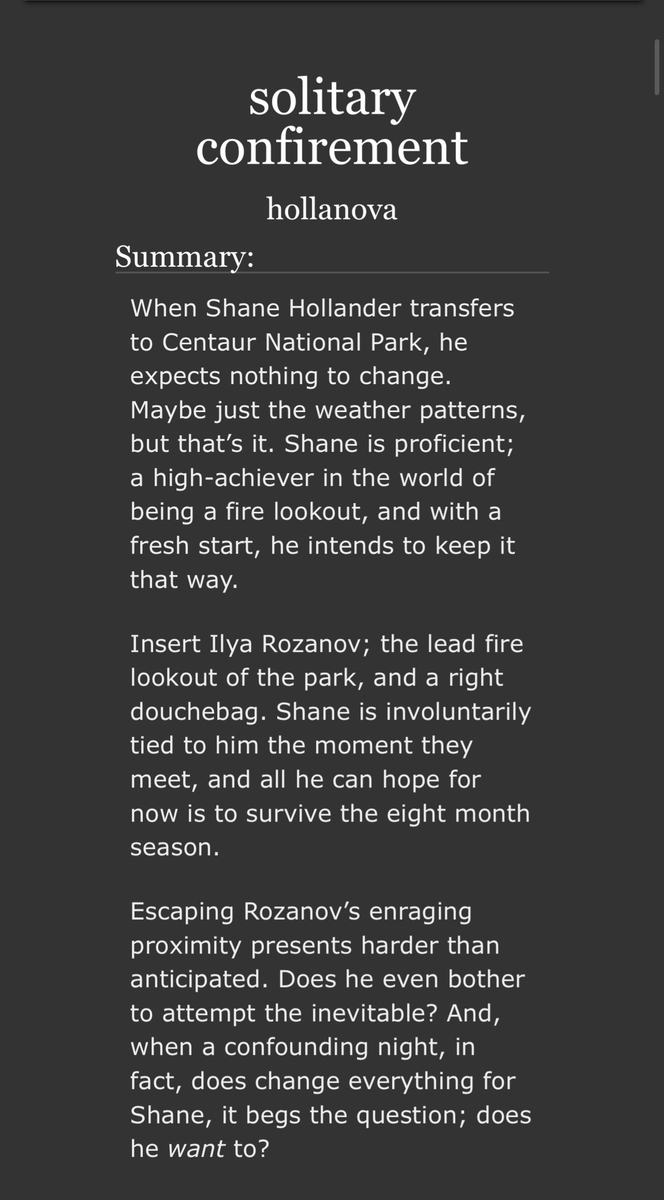 hollanqv's tweet photo. 🌲solitary confirement

𖥧 hollanov park rangers au
𖥧 105k+ words
𖥧 forced proximity
𖥧 angst &amp; smut
𖥧 ongoing!
🔗in replies! https://t.co/OKCz7evzKp