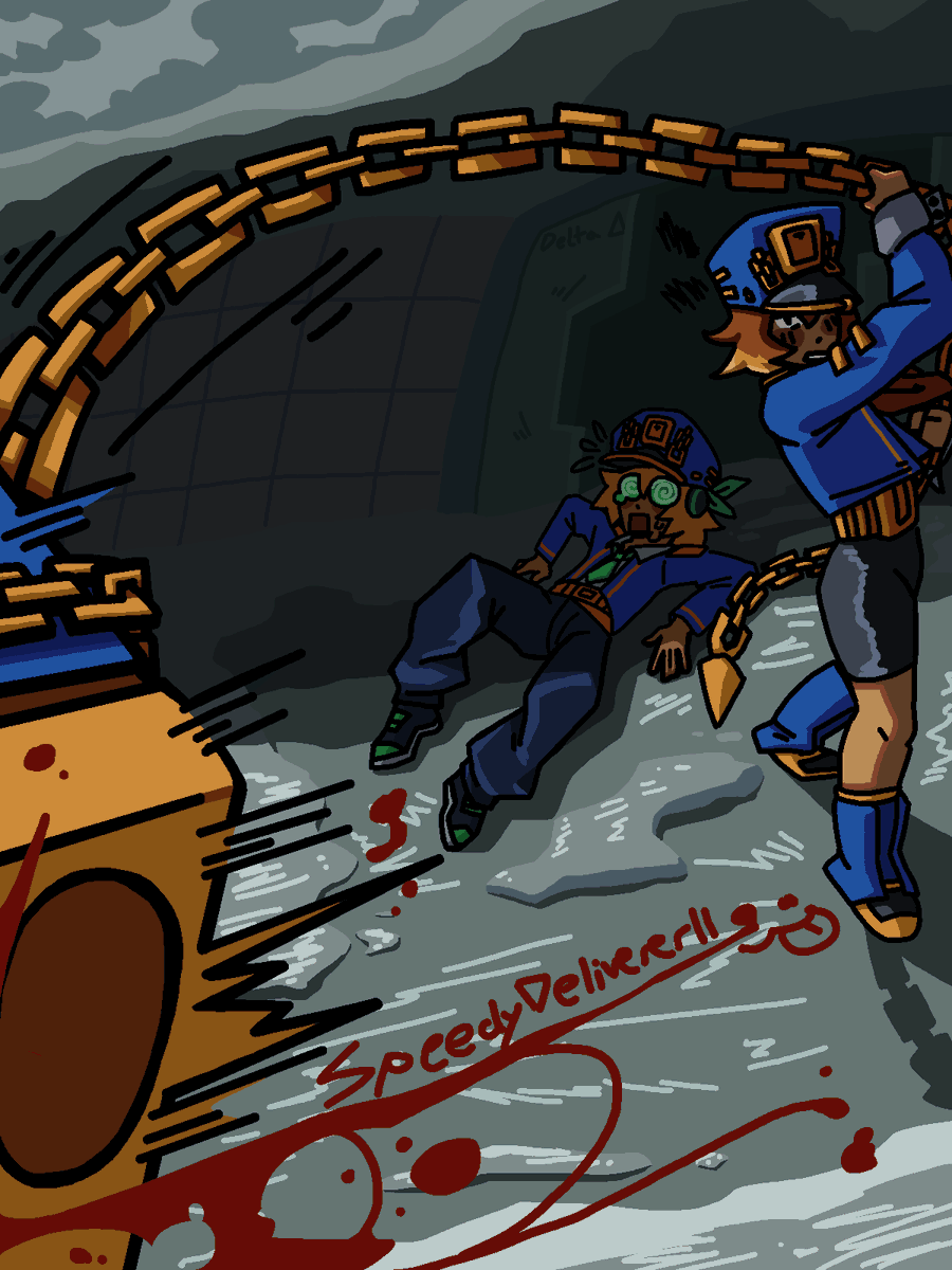 SpeedDeliverer's tweet photo. Too close for missiles- switching to melee!!!!!!

Artfight attack against @deltakumori https://t.co/k8CtDXaIMf