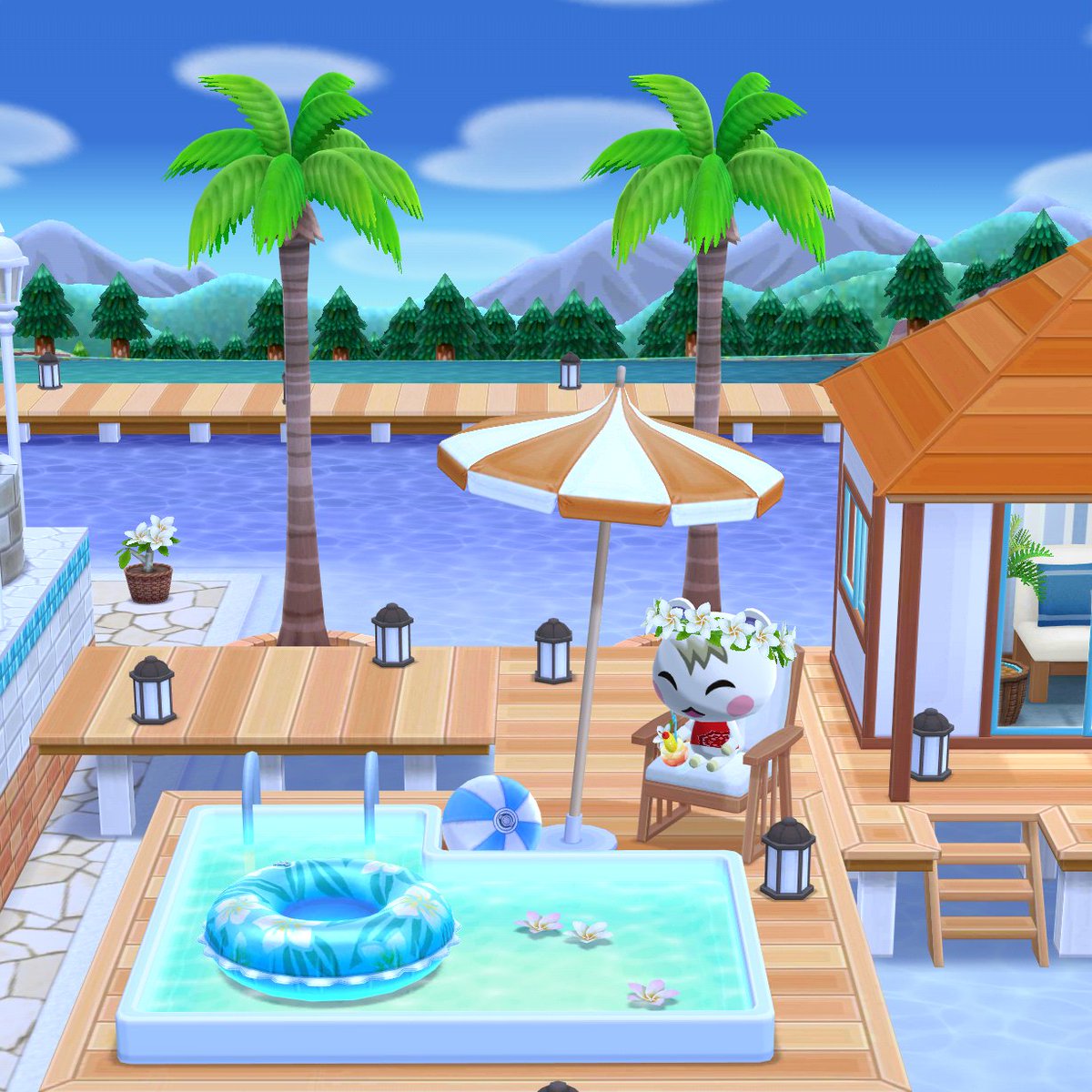 pot_mori's tweet photo. アシスタント休暇をもらったジュンくんは優雅にリゾートタイムを楽しんでいます⛵️🐿️
南国ムードいっぱいの空間でリフレッシュ！

#ポケ森
#ポケ森ニンドリ
#ポケ森写真部 https://t.co/r2S54VjmB0