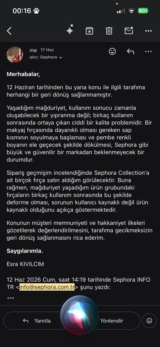 Letithappen777's tweet photo. Gunler once fotograflariyla birlikte ilettigim basit bir urun sorunu icin hala net bir geri donus alamadim. Surekli “inceleme devam ediyor” denilerek konu uzatiliyor.

@sephora @sephoraturkiye #Sephora #SephoraCollection https://t.co/WfRMQvEFo3