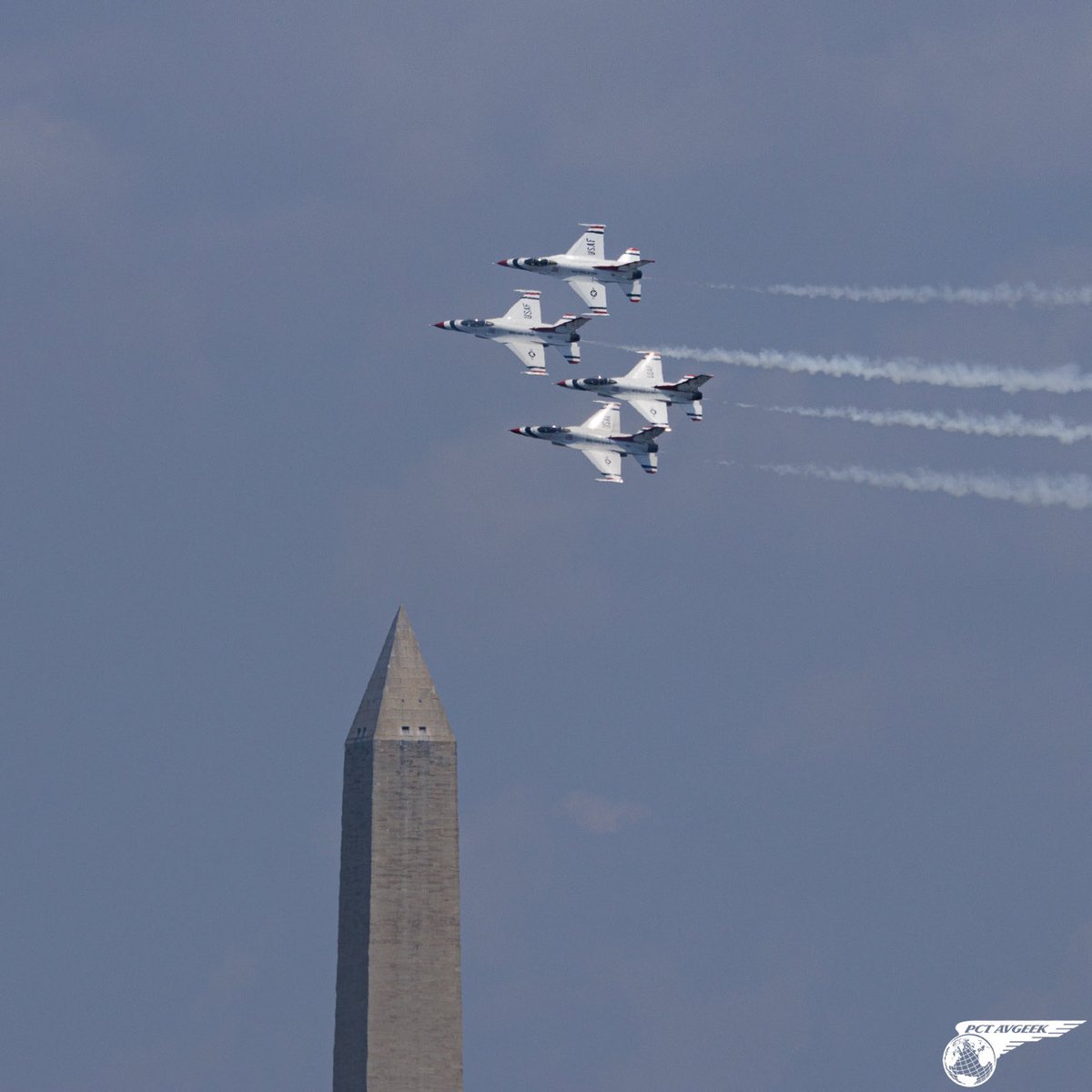pct_avgeek's tweet photo. ✈️🇺🇸 Thunderbirds over America.🇺🇸
The USAF Thunderbirds, flying powerful F-16s🦅, roar above the National Mall and Washington Monument in a majestic rehearsal for the July 4th flyover celebrating America’s 250th birthday.

Precision, power, and pure American pride streaking across the sky — honoring our freedom and inspiring the next 250 years.

This is our Republic. This is our legacy. 

Let freedom ring! 🔥✈️
#Thunderbirds #F16 #America250 #July4th #USAF #WashingtonMonument @USAThunderbirds
