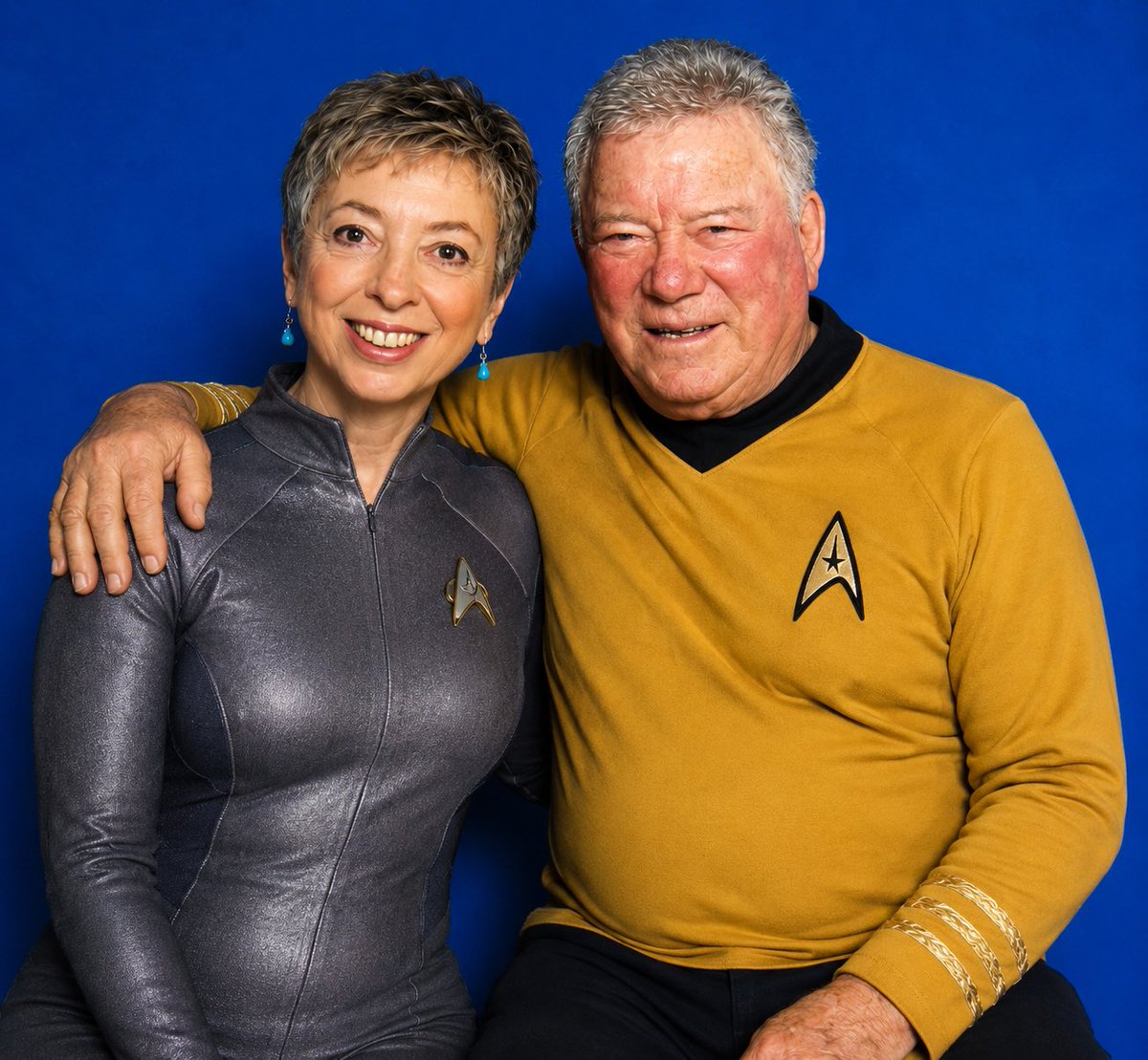 JustLook1954's tweet photo. @WilliamShatner Just wanted to say thank you for your photo at the convention. The opportunity plus a little AI was well worth it. https://t.co/M3r1Q0Q9x9