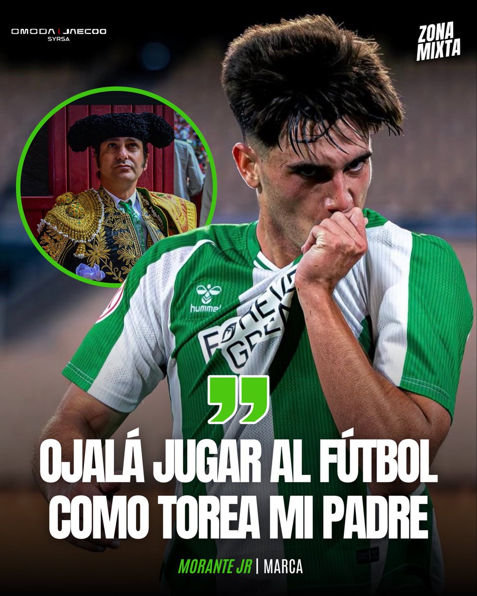 ZonaMixta__'s tweet photo. 🟢⚽️ “OJALÁ JUGAR AL FÚTBOL COMO TOREA MI PADRE”.

🏟️ “Mi sueño por cumplir es jugar en La Cartuja con el @RealBetis”.

🤩 “Llevo el 17 por Joaquín. De pequeño, en casa, mi padre me ponía sus vídeos”.

🗣️ Morante Jr. en una entrevista con MARCA.

#ZonaMixta https://t.co/WaWr0maChZ