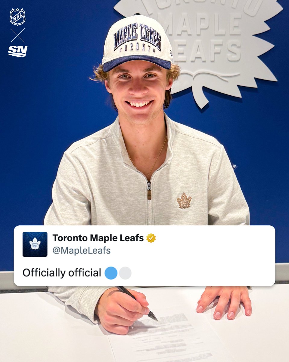 Sportsnet's tweet photo. The Gavin McKenna era in Toronto has officially begun ✍️

📸: @MapleLeafs https://t.co/GLgiriZ6MM