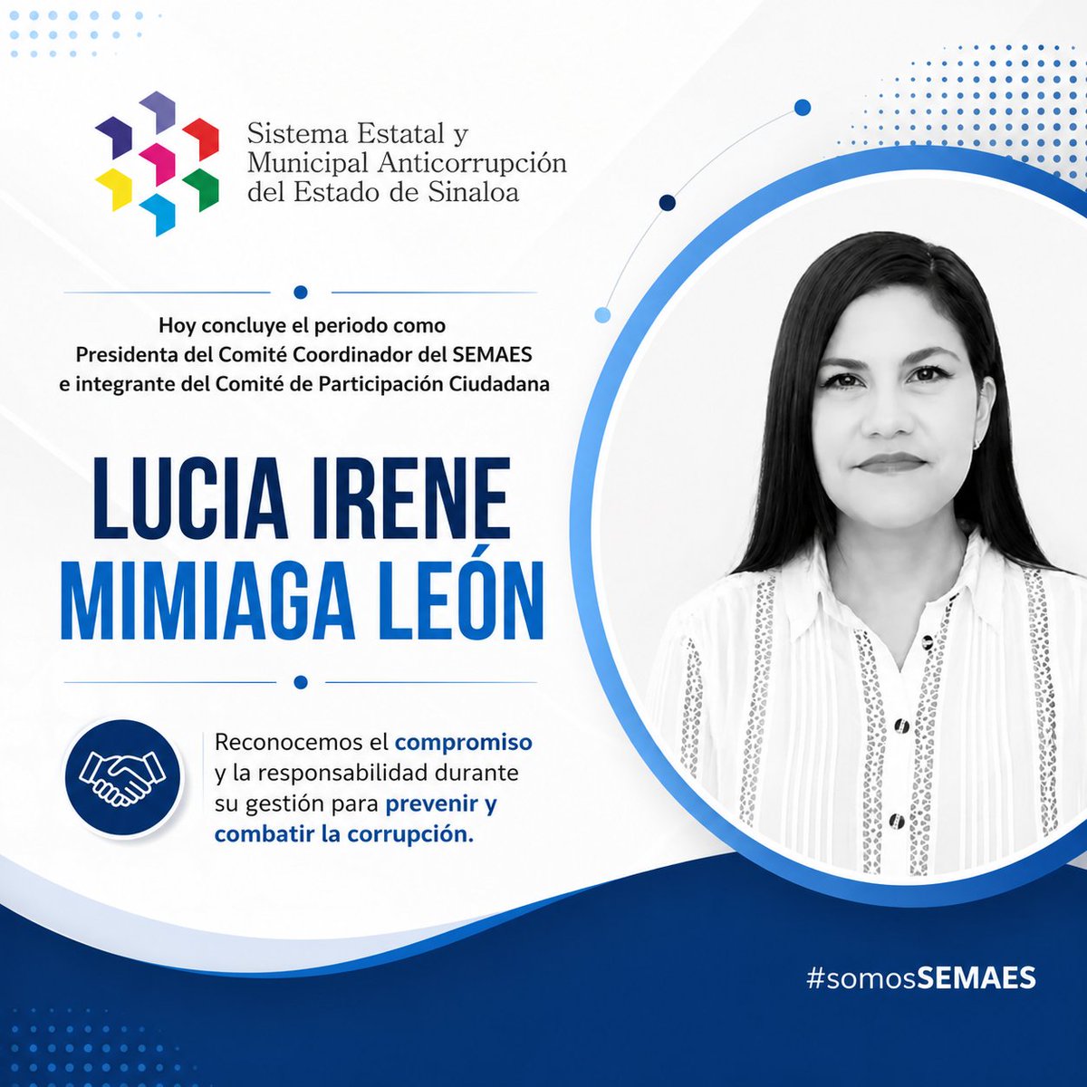 SEMAES_Sinaloa's tweet photo. Reconocemos tu compromiso y responsabilidad durante tu gestión como Presidenta del Comité Coordinador del #SEMAES.

Gracias por contribuir al fortalecimiento de la coordinación institucional, la rendición de cuentas y la participación ciudadana

#SomosSEMAES #Anticorrupción https://t.co/0RT3b9QIJ5
