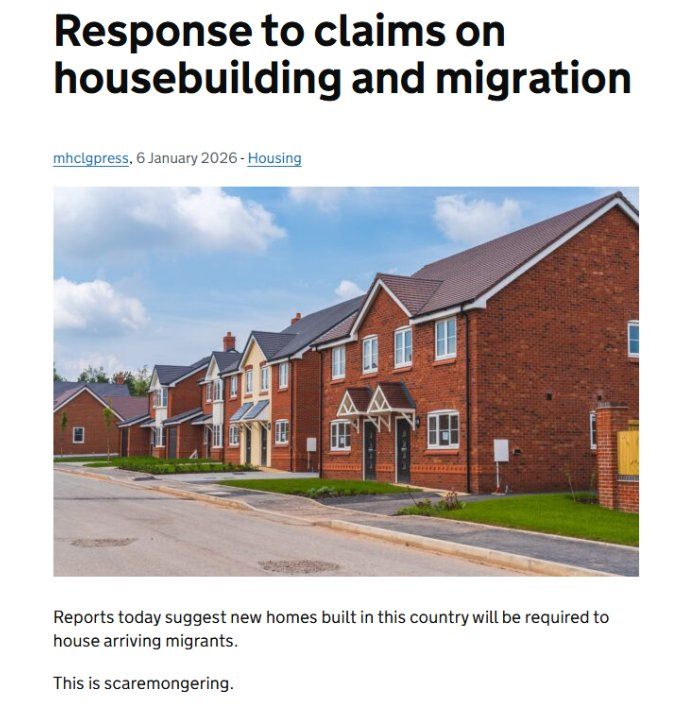 MigrationWatch's tweet photo. This cannot be true. In the UK, our Ministry for Housing tells us it is scaremongering to suggest migrants will require new homes to live in. Given migration makes up 90%+ of Britain's population growth, how could there possibly be a housing crisis? https://t.co/eE5eeEe3CX