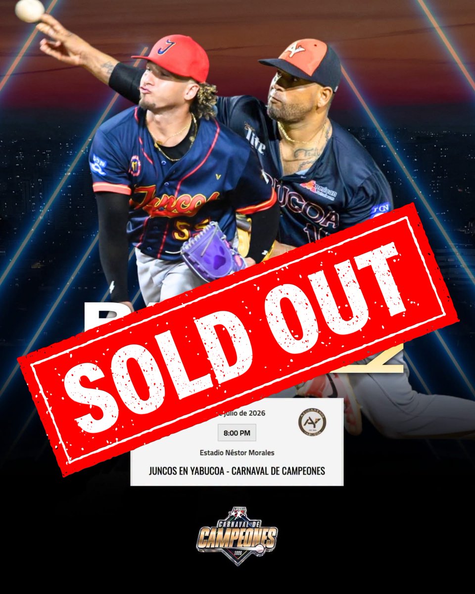 BeisbolDobleA's tweet photo. TODO VENDIDO EN HUMACAO 🎟️🎟️

Todos los boletos, incluyendo online y físicos, ya fueron adquiridos. El Estadio Néstor Morales estará a capacidad esta noche para el choque entre Mulos y Azucareros.

EN VIVO a las 8:00 p.m. por WIPR canal 6.

#CarnavaldeCampeones #LigaDobleA https://t.co/kXa412NN6s