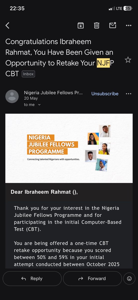 RahmahHeem's tweet photo. @NJFP @NJFP Dear Sir/Ma,Please, I missed the opportunity to retake my NJFP CBT examination because my phone was stolen. I only got a new phone today nd was unable to access the information in time.I kindly appeal for another opportunity to take the exam if possible. Thank you verymuch. https://t.co/sE3Q19YiUN