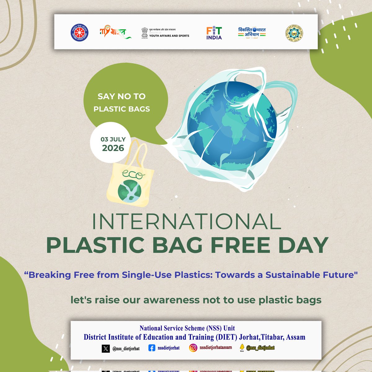 nss_dietjorhat's tweet photo. On International Plastic Bag Free Day, NSS Unit DIET Jorhat organized a cloth bag distribution and awareness campaign.Volunteers distributed eco-friendly cloth bags among local shopkeepers,encouraging the reduction of single-use plastic bags and promoting sustainable alternatives https://t.co/pZDuEa5Zdw