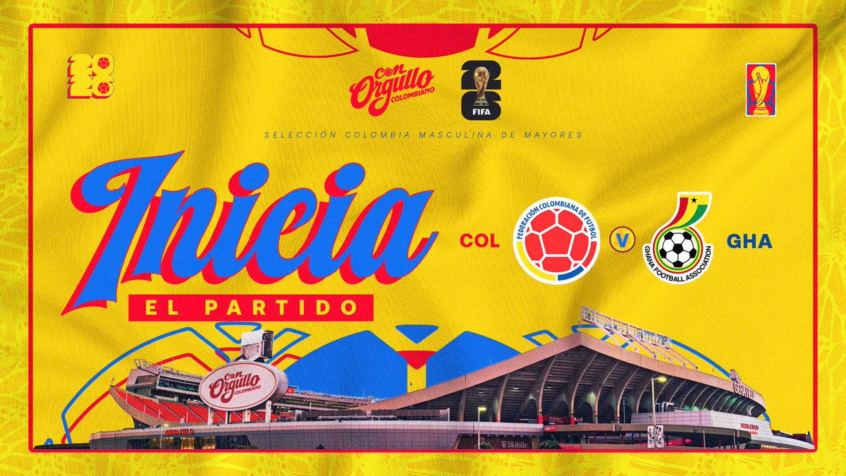 FCFSeleccionCol's tweet photo. Inicia el partido de nuestra Selección Colombia de Mayores en la Copa Mundial de la FIFA 2026 🆚 🇬🇭 

¡VAMOS COLOMBIA!  

🇨🇴🆚 🇬🇭

#ConOrgulloColombiano🇨🇴 https://t.co/pEUUydQsb1