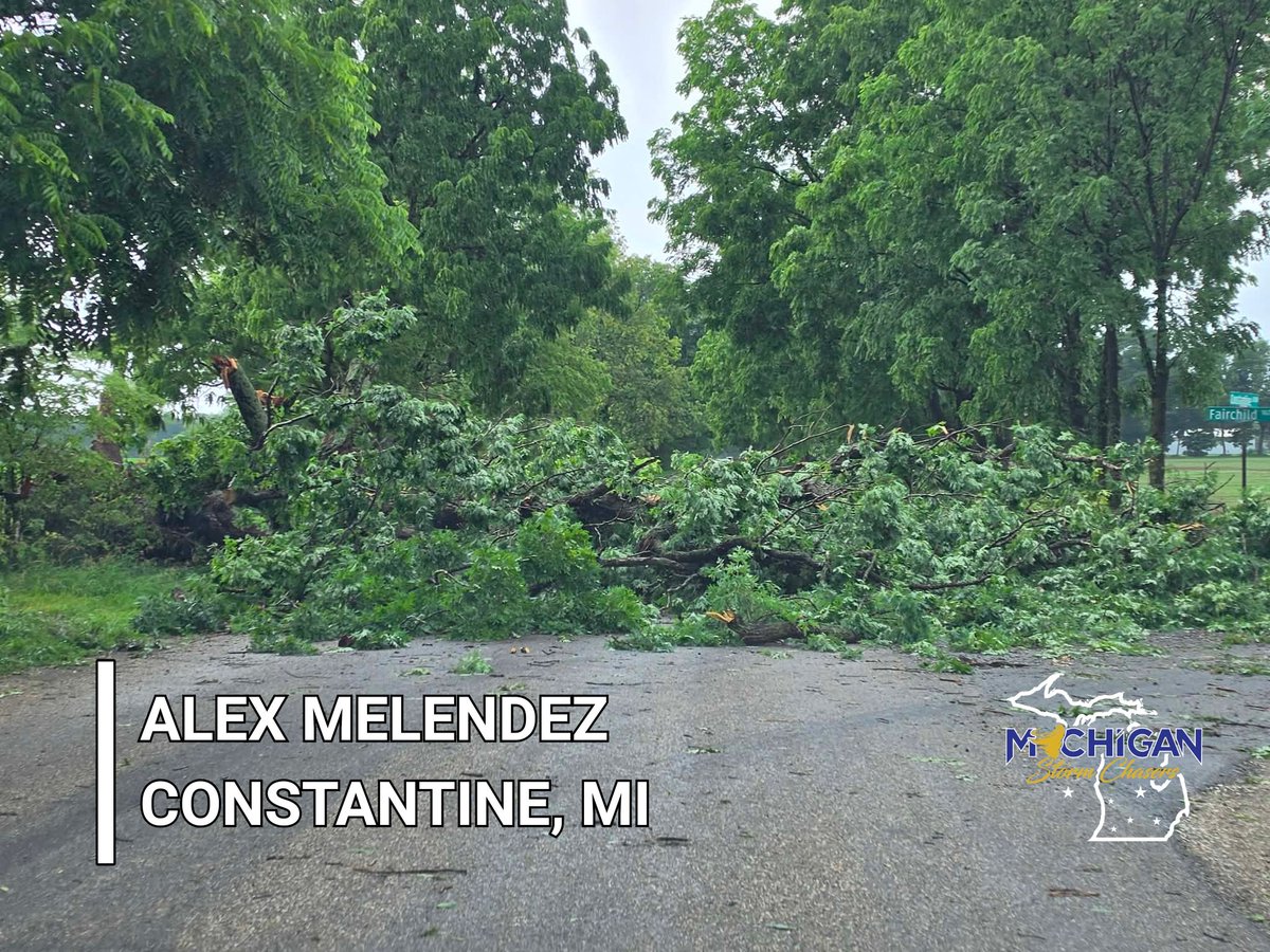 MiStormChasers's tweet photo. Trees are across roadways all across Southwest Michigan this evening. Our staff are headed out to check on locals and assess the damage this evening. https://t.co/S9ctJph3Yt