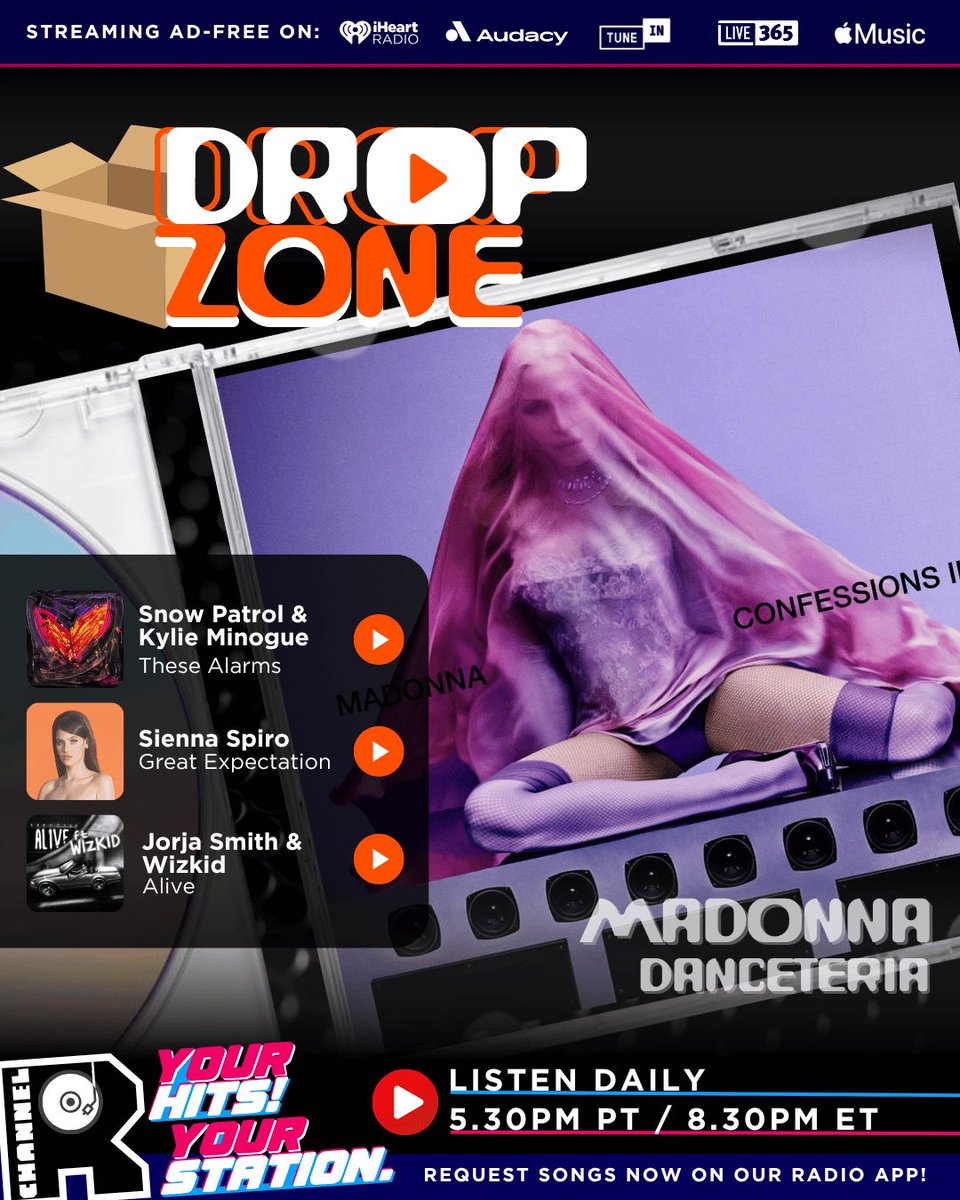 channelrradio's tweet photo. 🔥 Fresh drops, fresh vibes! It's #NewMusicFriday on #ChannelRDropZone!

New beats from Madonna, Snow Patrol &amp; Kylie Minogue, Sienna Spiro, Jorja Smith &amp; Wizkid, Adam Lambert, Muse &amp; Ellie Goulding, Take That &amp; Becky Hill!

🎧 NEXT &amp; daily 5.30pm PT: https://t.co/FftyvNvi0k https://t.co/VK6QmmWC7h