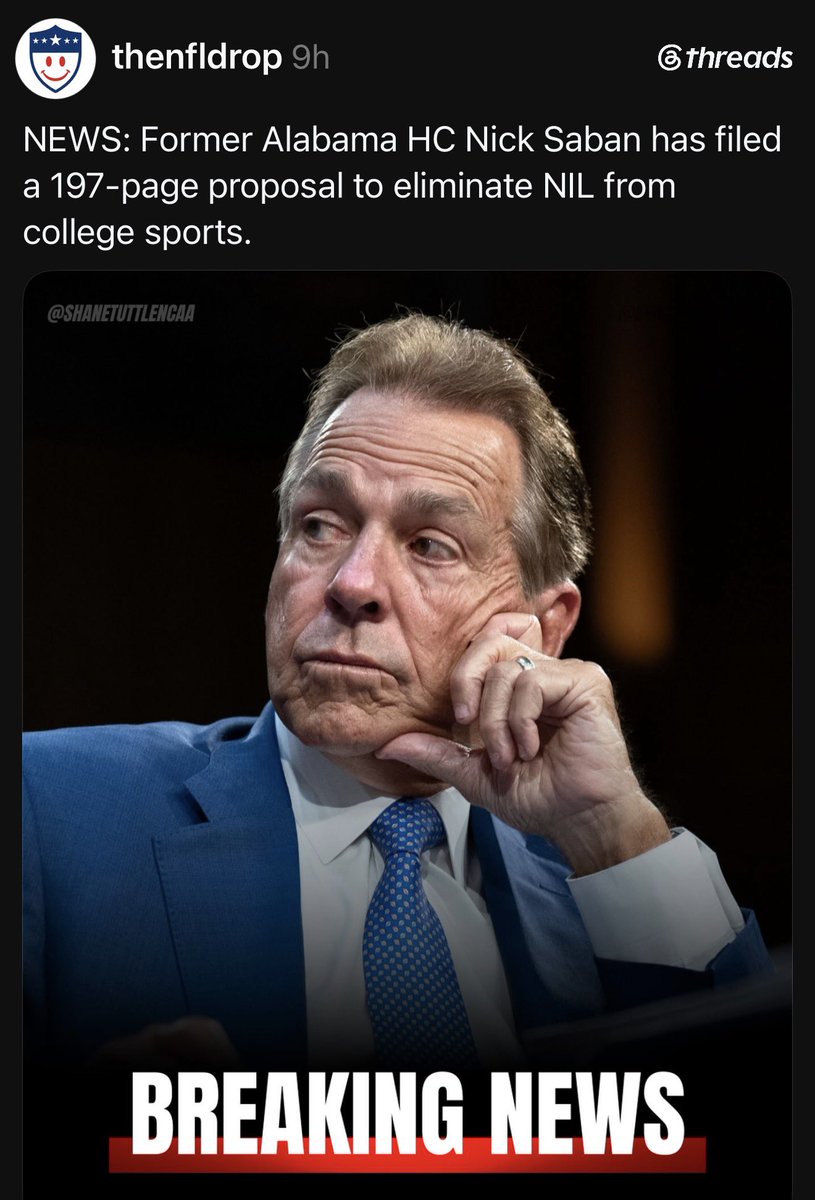 etanthomas36's tweet photo. So I’m sure Nick Saban is in addition filing a proposal to also eliminate coaches earning over the average professors salary as well right ? https://t.co/HYYmeVXF7m
