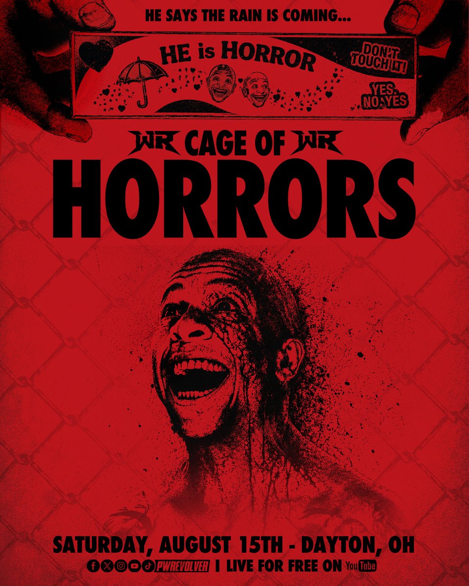 PWRevolver's tweet photo. [BREAKING]

*NEW SHOW ALERT*

"Cage of Horrors"
comes to OHIO for the First Time Ever!

📅 Saturday, August 15th
📍 Calumet Center - Dayton, OH
📺 LIVE for FREE on YouTube

FEATURING: 🖤Lio Rush

Tickets go on sale: Friday, July 10th at 8pmET
https://t.co/mOxgSQzp6e https://t.co/6P6ASA0G0k