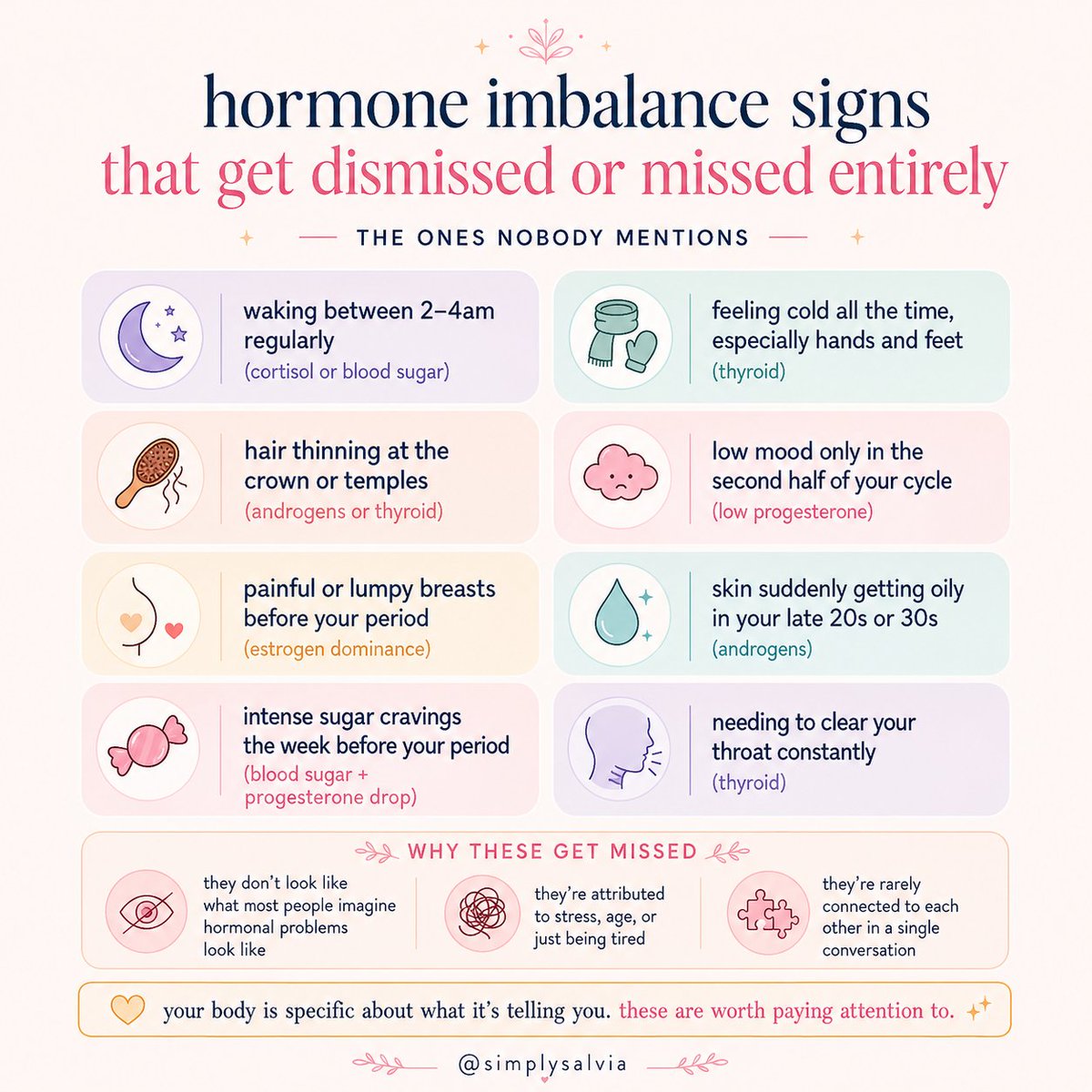 SimplySalvia_'s tweet photo. 🌸 Not every hormone imbalance looks obvious.

Sometimes it's waking up at 3 AM...
Feeling exhausted all the time...
Or wondering why your hair is getting thinner.
Your body whispers before it screams. Learning those signs can make all the https://t.co/Pof7QK7JsY