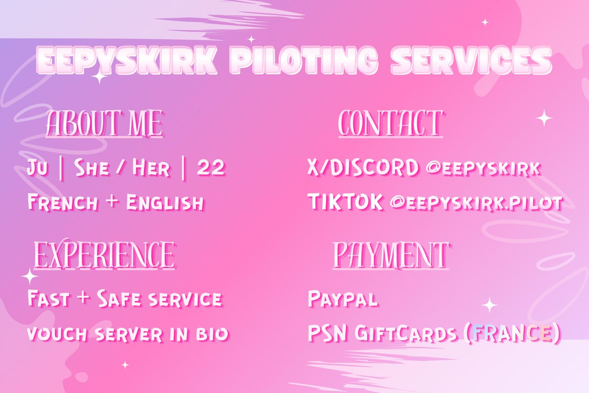 eepyskirk's tweet photo. Welcome to Ju's Piloting Services! 𝜗ৎ

need someone to take care of your account ? you've come to the right place!

i offer a variety of Genshin Impact piloting services!

Trusted pilot ✧ Vouches available on my DC server in bio ₍^. .^₎⟆

Any questions/custom reqs? Dm me! ❀ https://t.co/nhSU2F4Wib