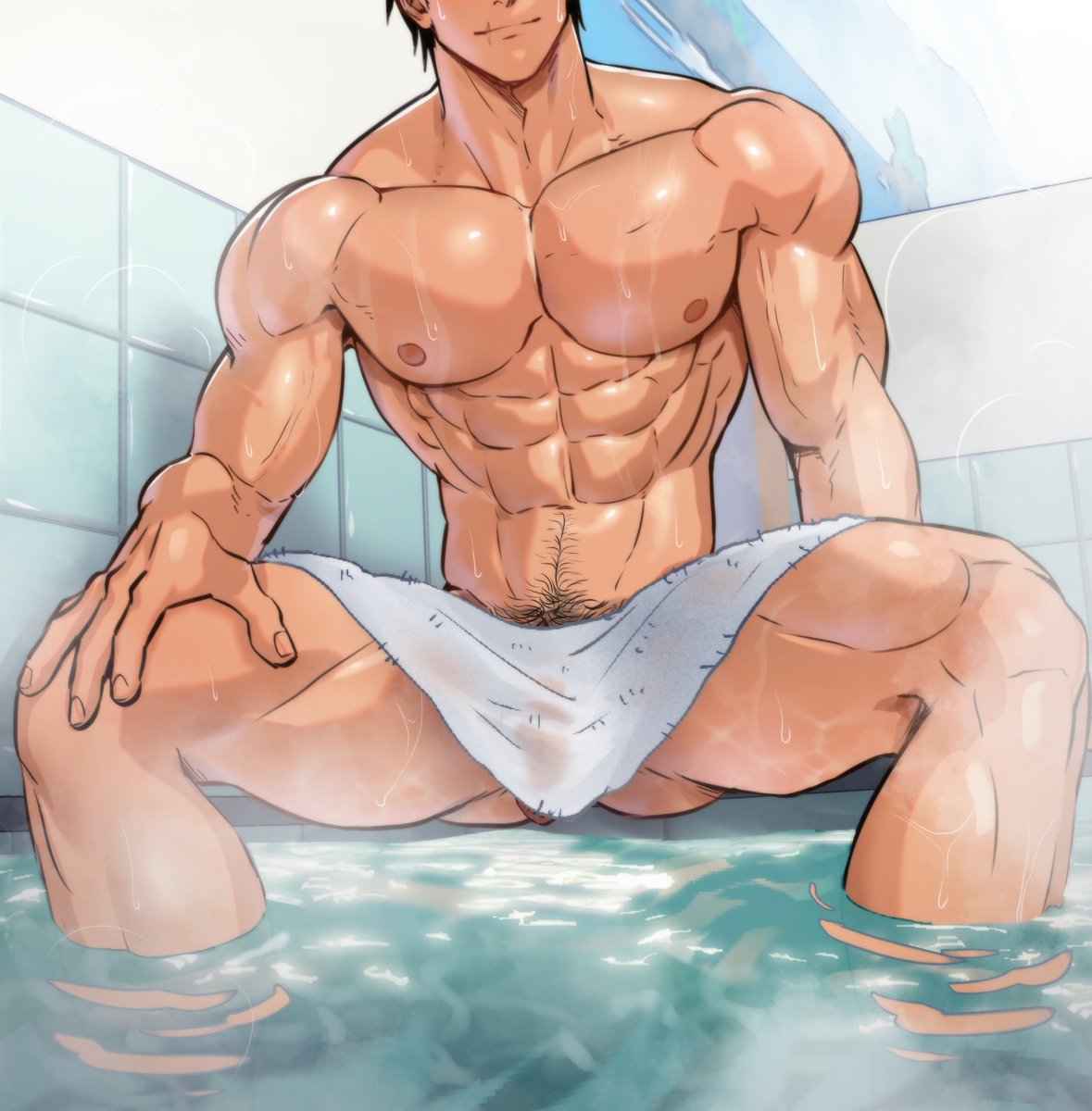 TheZelgius's tweet photo. "Taking a long, deserved break in a sauna is the best way to relax muscles, don't you think?"

Asked the knight as he submerged himself in the hot water.
Not caring one bit that it was mixed sauna time, nor the stares thrown his way.

His attention is fully on you https://t.co/Ps03vU5u45
