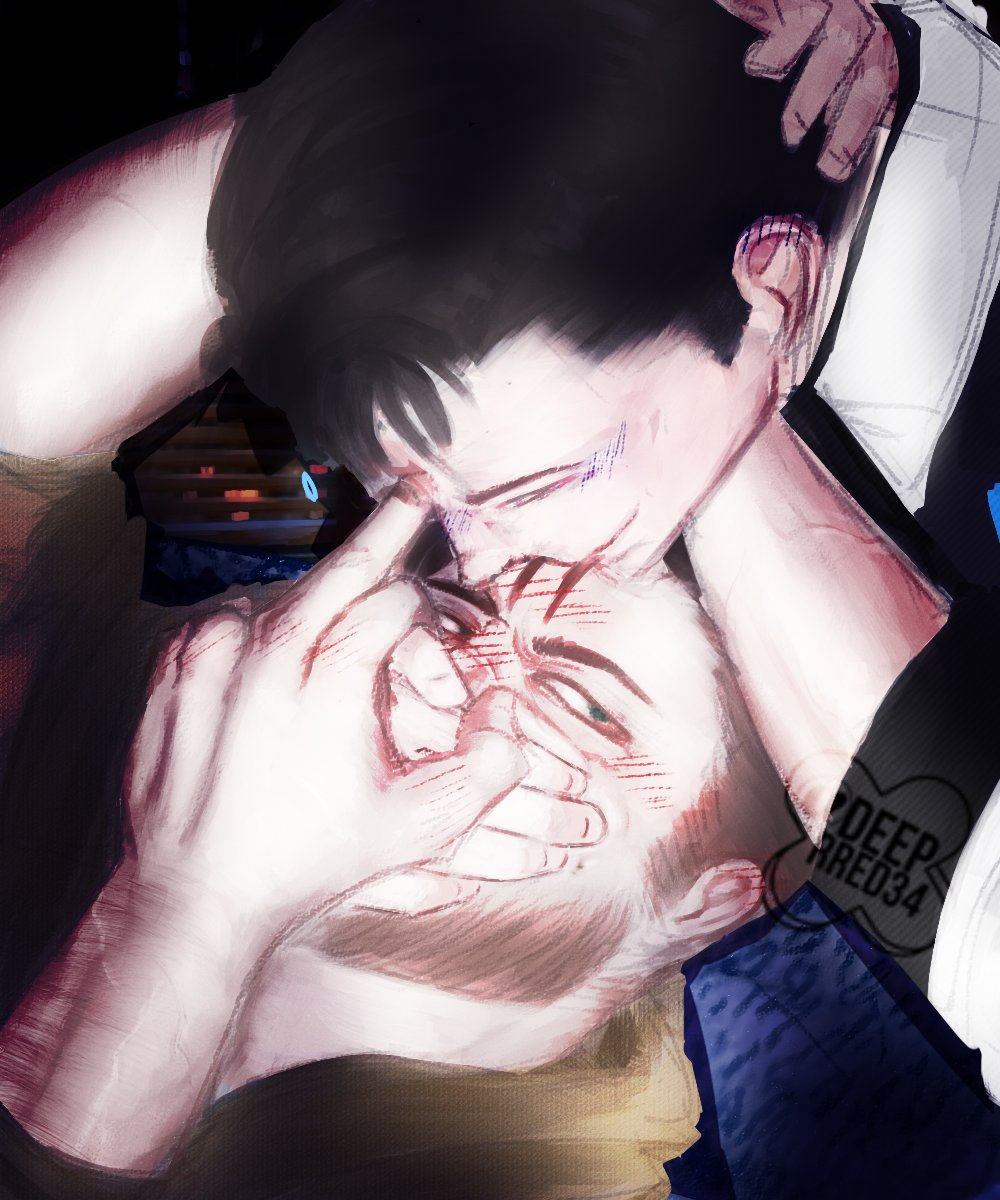 deeprred34's tweet photo. " Put that down, Tina!
 and you, get off me, shit "

My intention was to focus the details only on Gavin and I didn't want to take any longer, God.
#reed900 #GavinReed #RK900 #Gavin900 #900Gavin #DBH #DetroitBecomeHuman https://t.co/qjdIbJlrDV