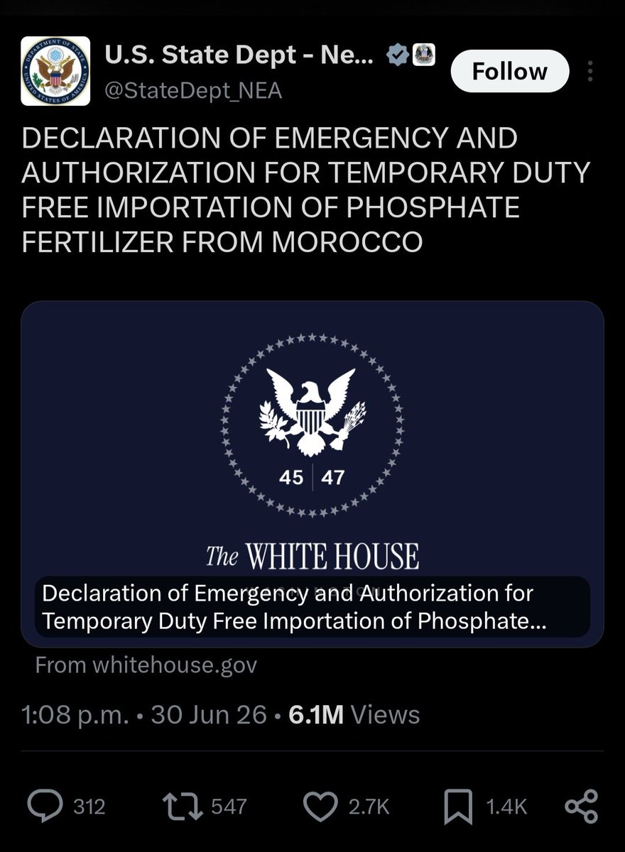 MrJoKeR604's tweet photo. - tariff your biggest supplier of fertilizer 
- create a shortage
- force farmers to pay more
- watch farmers go bankrupt 
- declare an emergency 

The art of the deal. https://t.co/9DtSL8Gxdh