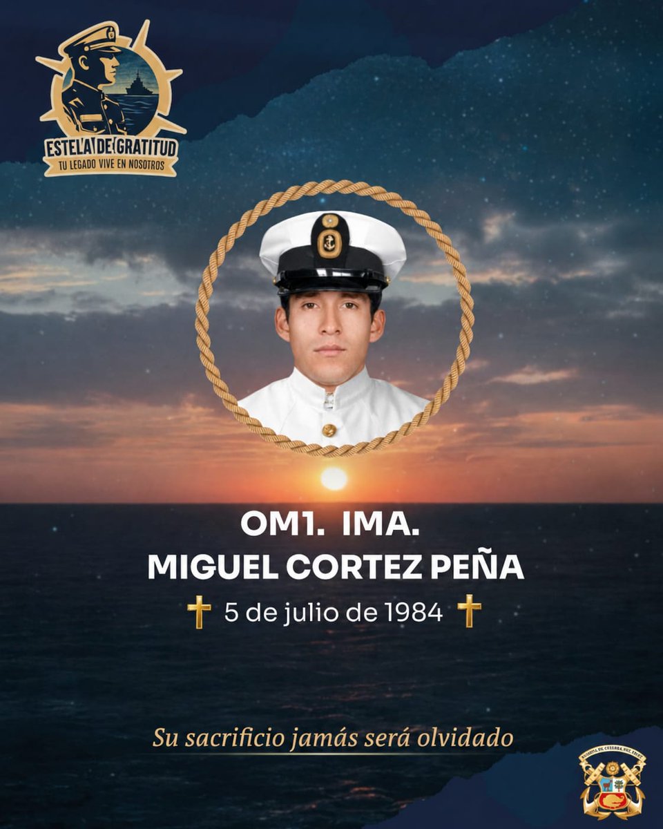 naval_peru's tweet photo. #HonorYGloria 05/07/1984: El OM1 IMA Miguel Cortez Peña ofrendó su vida en cumplimiento del deber, durante un enfrentamiento contra delincuentes terroristas en Ayacucho. Honramos su memoria y el legado de valor, servicio y amor por el Perú que inspira a nuevas generaciones. https://t.co/fYqf6wKKHu